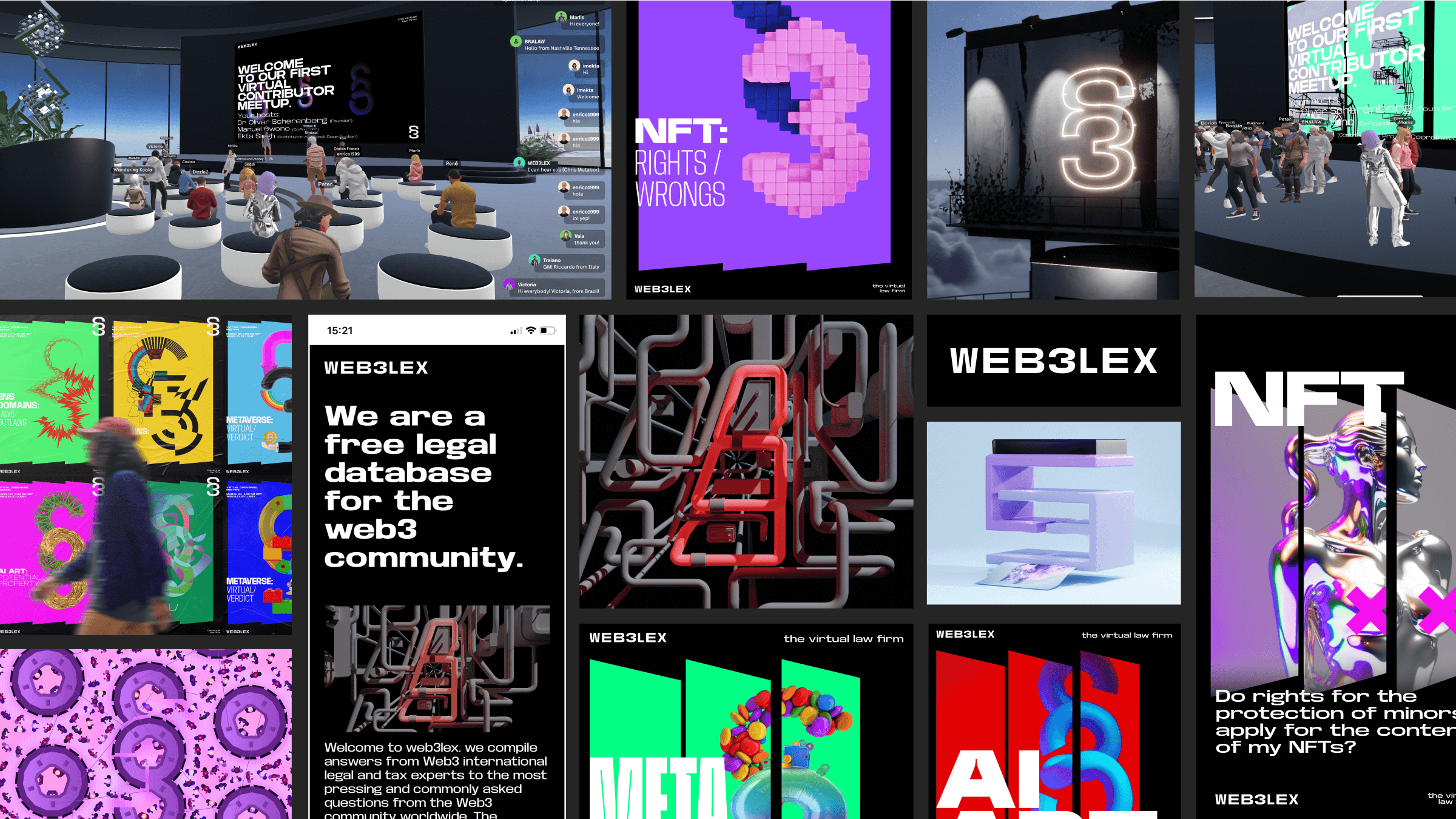 Sammlung von Web3lex Visuals aus verschiedenen Medien.
