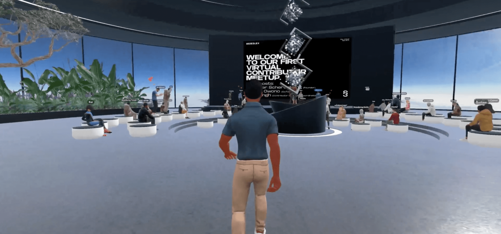 Video eines Charakters, der durch die Lobby der digitalen Web3lex Lobby läuft.