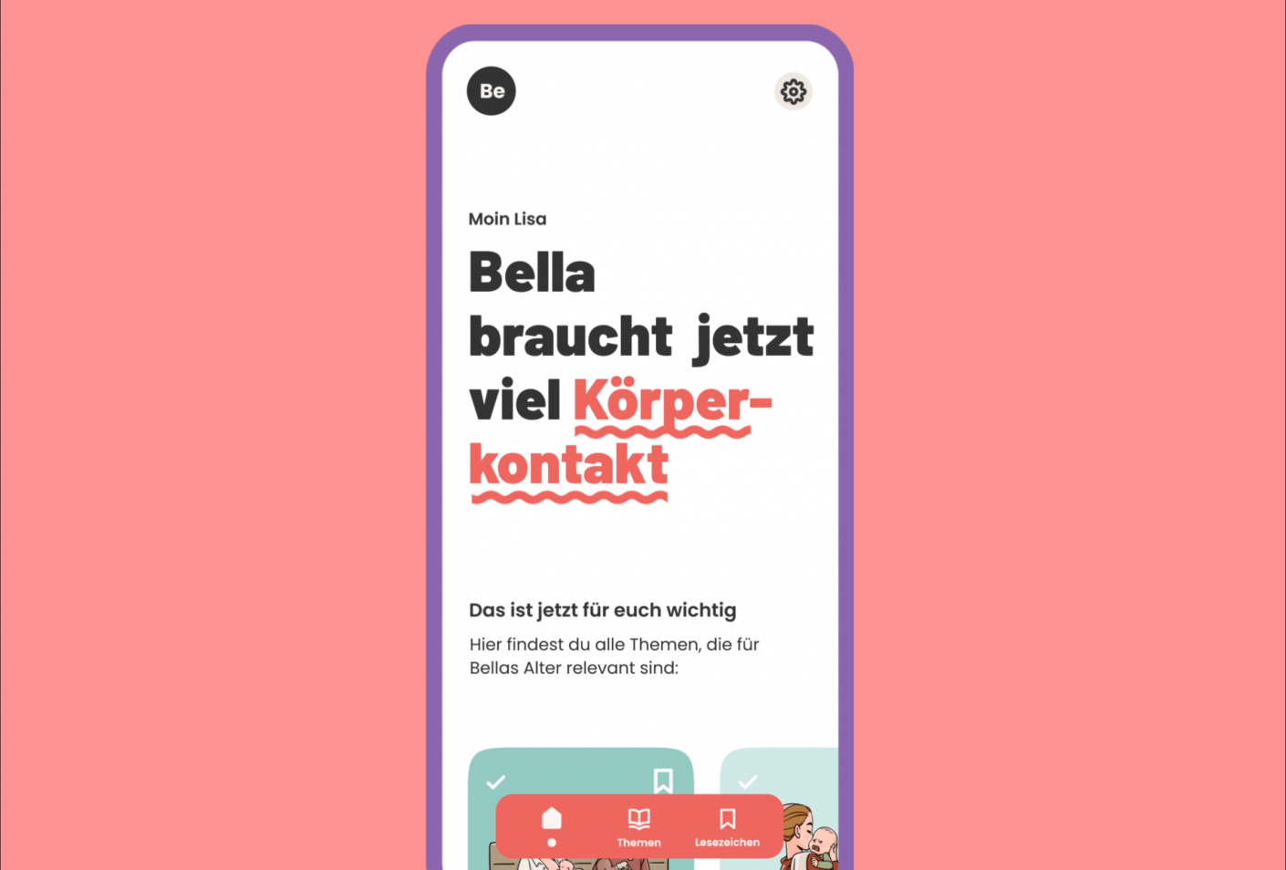 Ein Handybildschirm mit dem Text bella brancht.