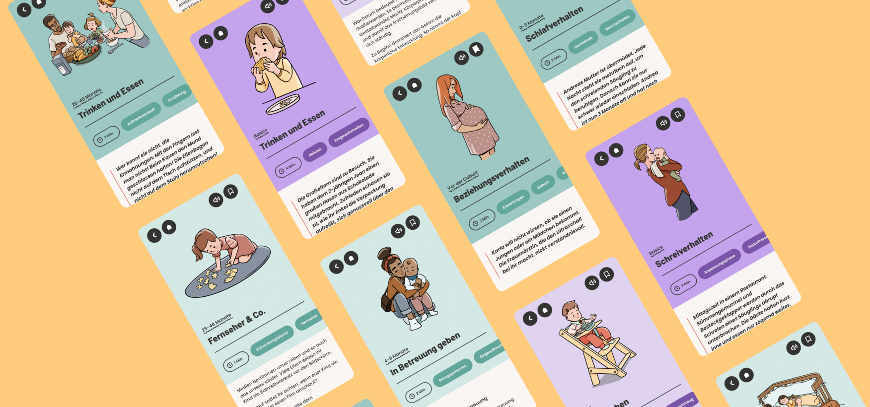 Screens aus der Babyjahre App sliden durch